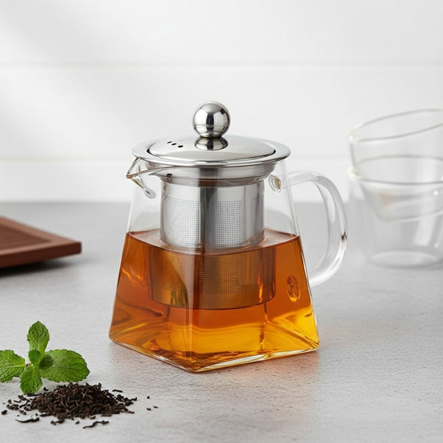 Théière en Verre Élégante avec Infuseur Intégré - Idéale pour le Service à Thé à la Maison