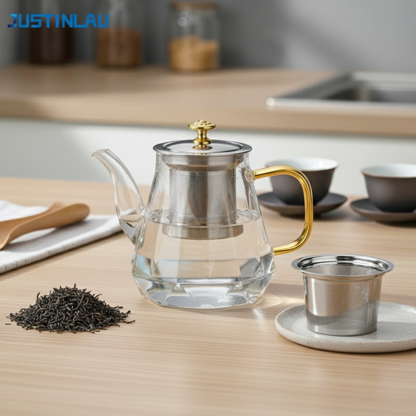 Théière en Verre Borosilicate JUSTINLAU avec Infuseur Amovible - Design Diamant