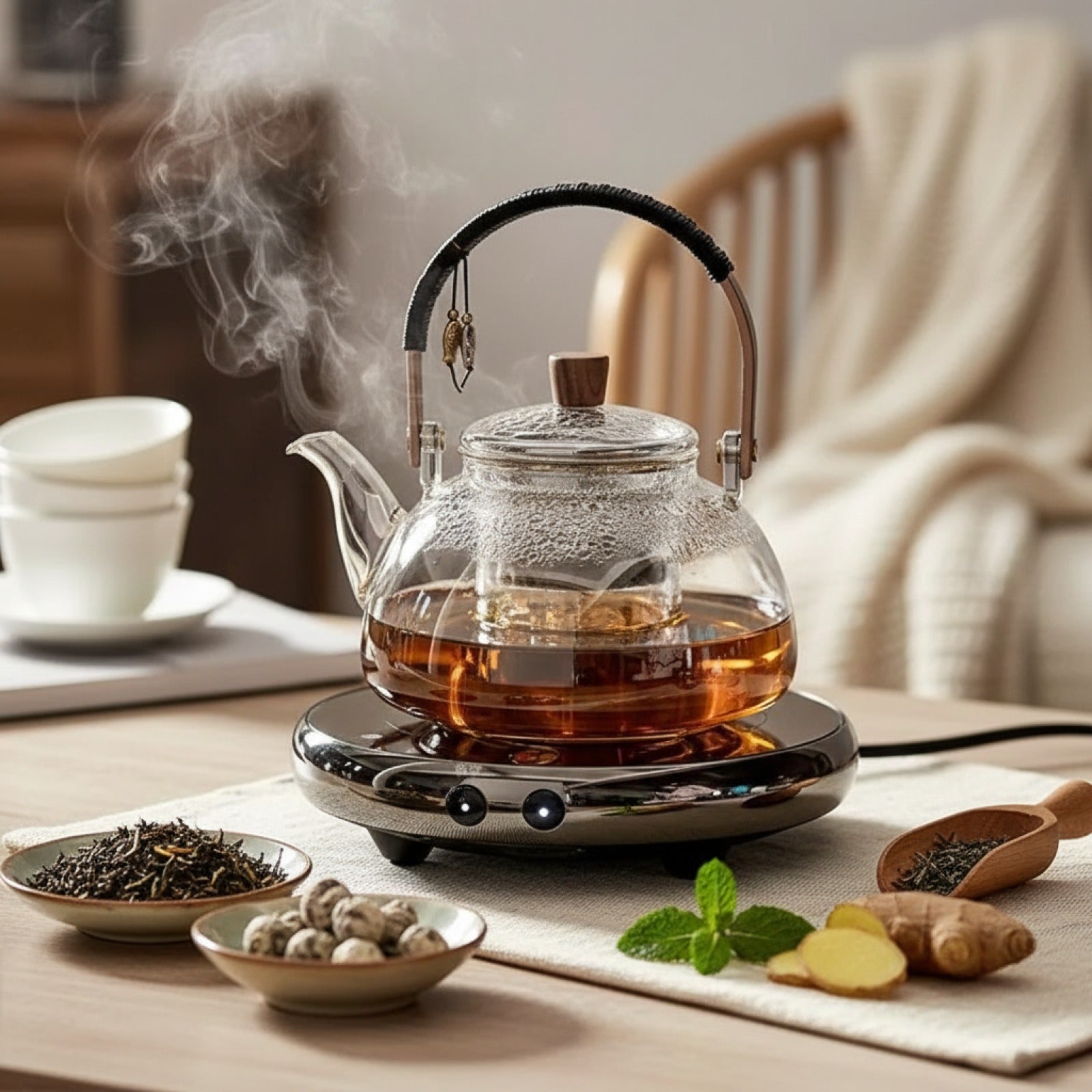 Théière en Verre Double Usage : Vapeur & Ébullition, Résistante Haute Température