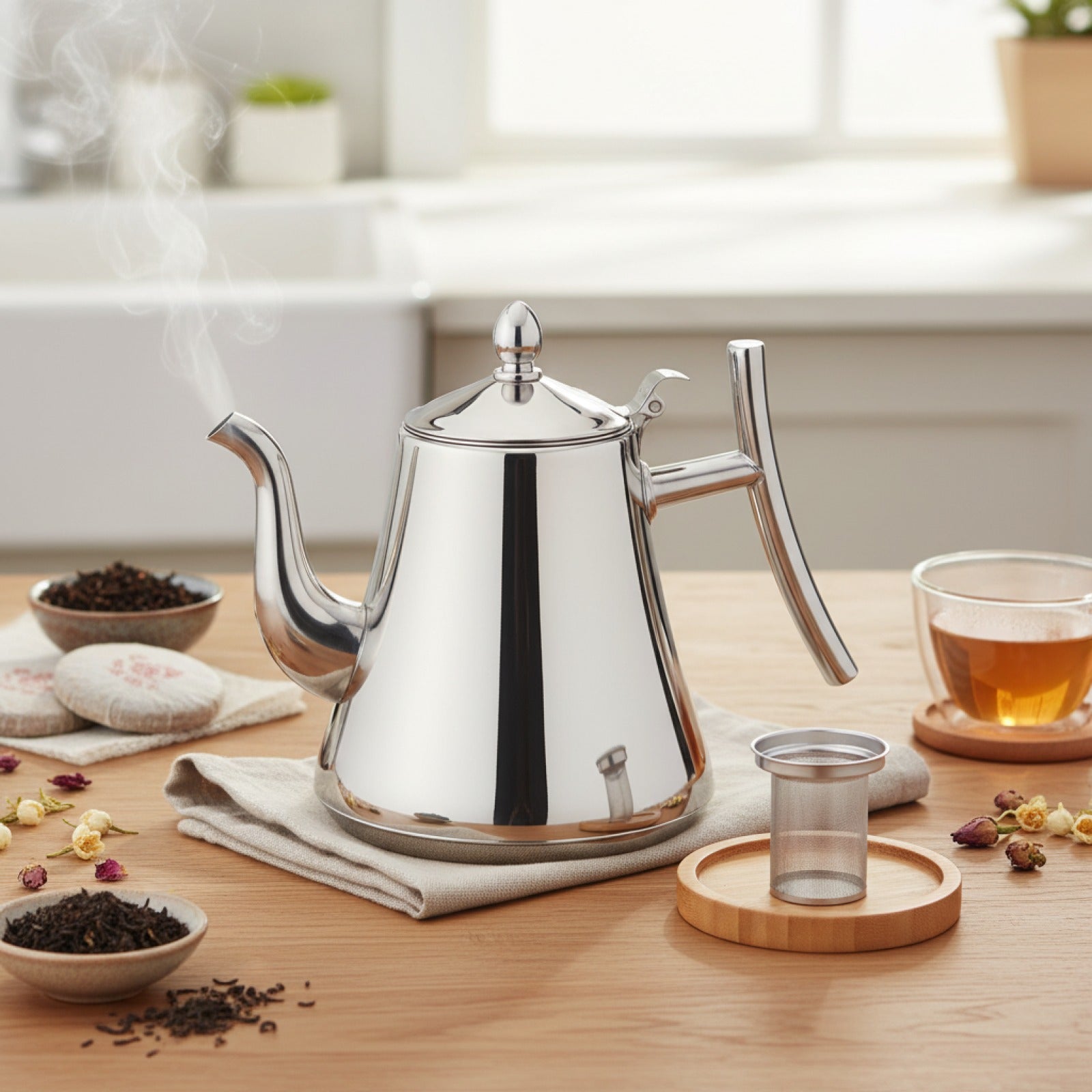 Théière Inox 2L avec Passoire Amovible - Idéale pour Thé Kung Fu, Puer & Oolong