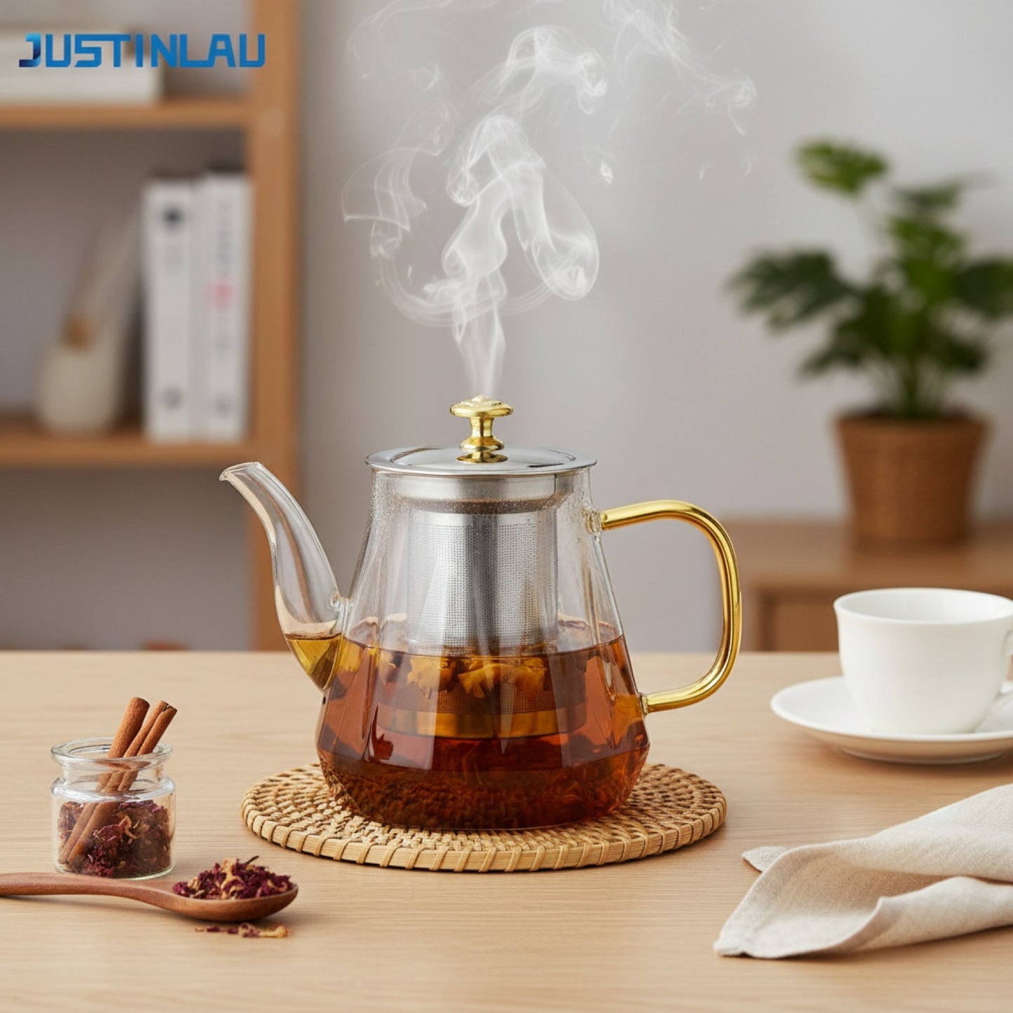 Théière en Verre Borosilicate JUSTINLAU avec Infuseur Amovible - Design Diamant