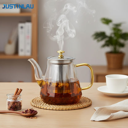Théière en Verre Borosilicate JUSTINLAU avec Infuseur Amovible - Design Diamant