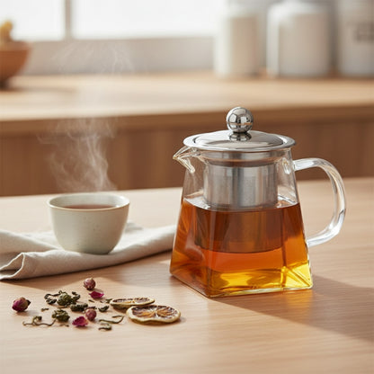 Théière en Verre Élégante avec Infuseur Intégré - Idéale pour le Service à Thé à la Maison