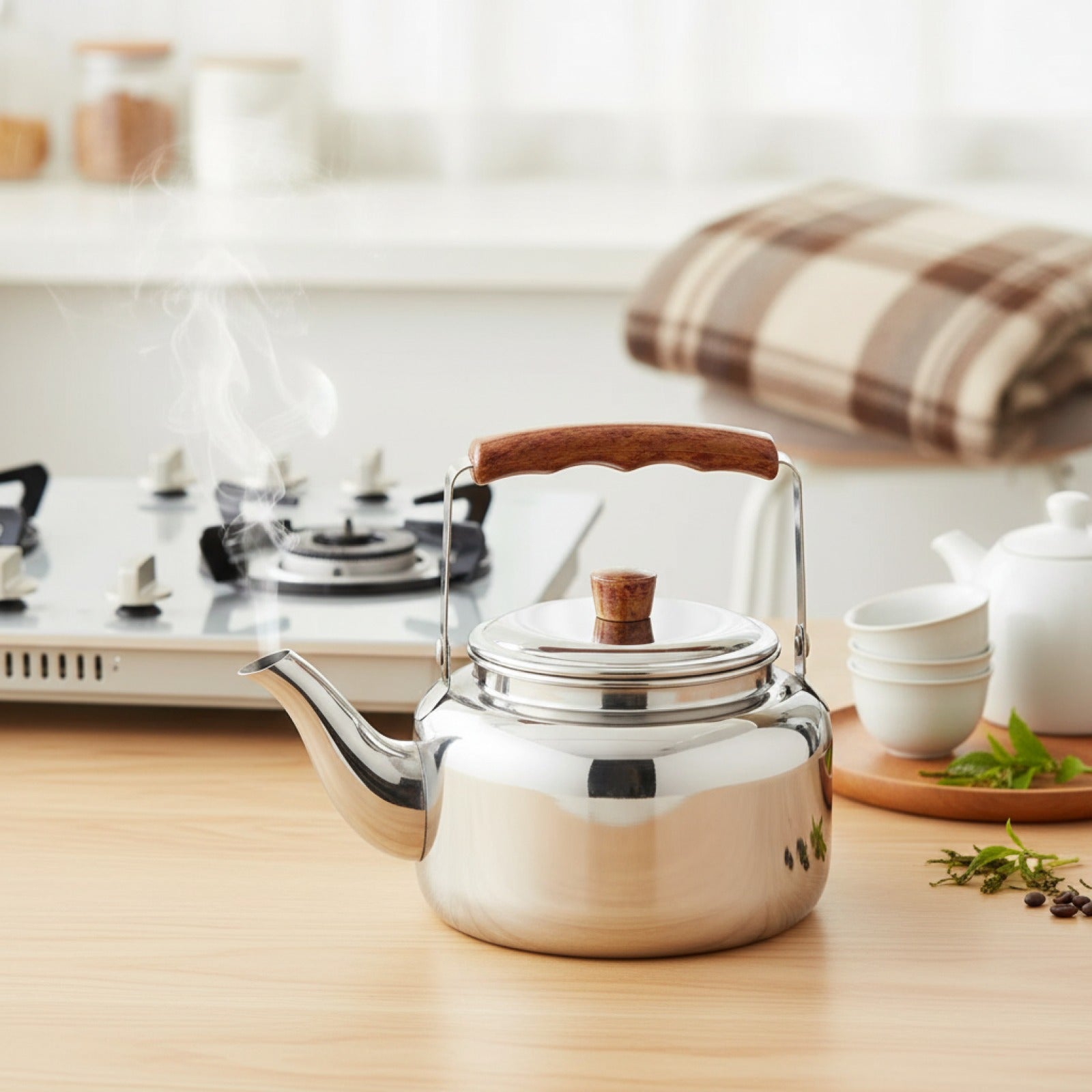 Bouilloire Théière Électrique Inox 1L pour Cuisinière Gaz/Électrique - Idéale Maison & Camping