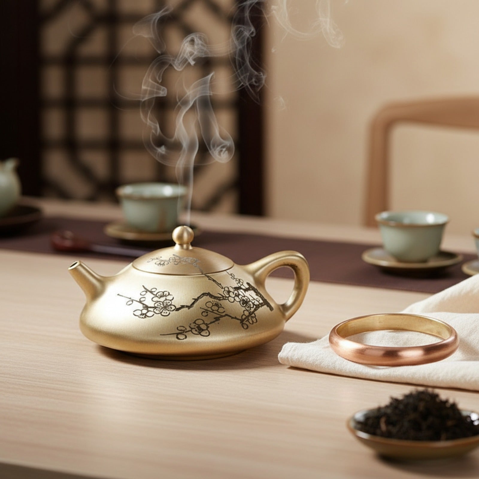 Théière Chinoise Artisanale en Fonte et Cuivre - Style Traditionnel