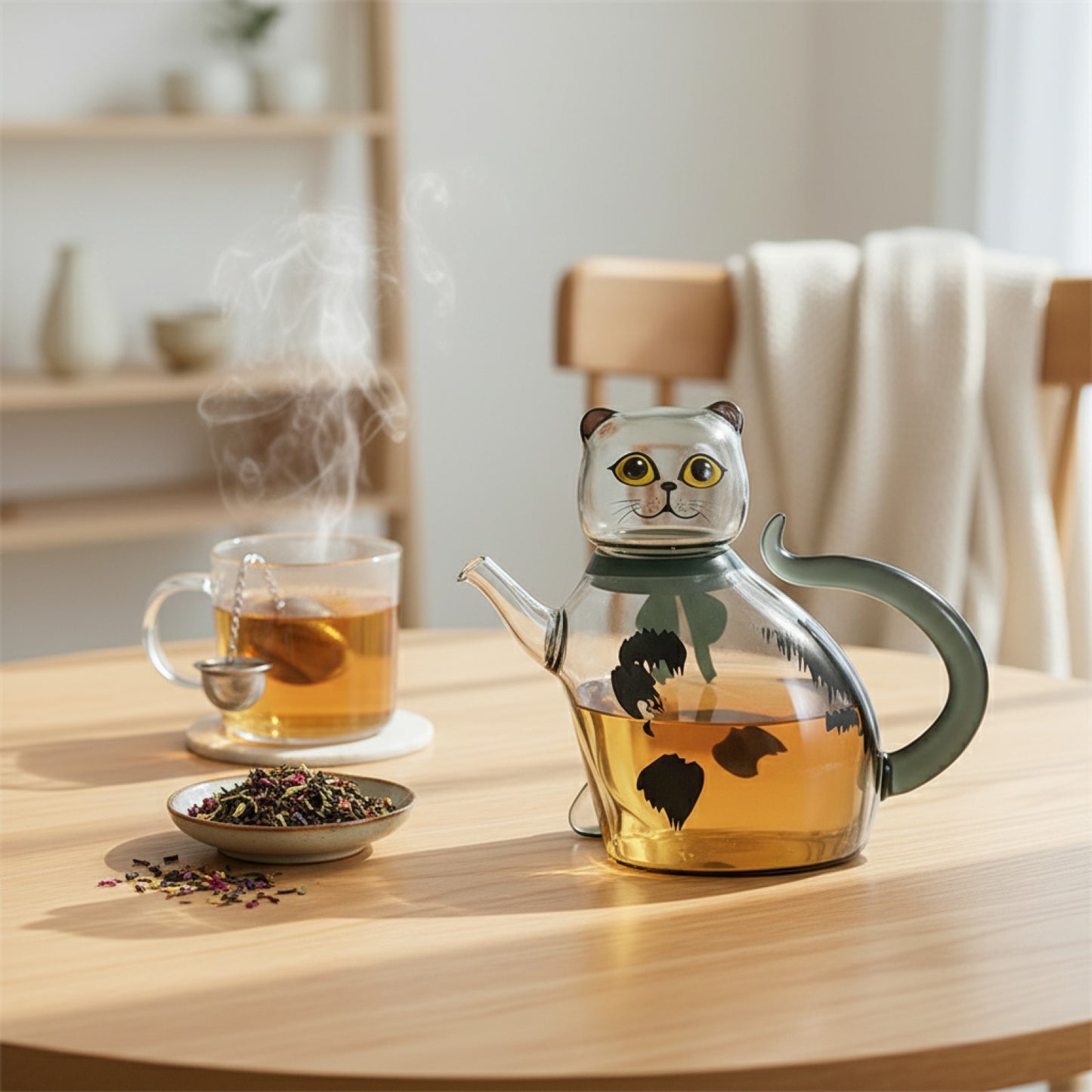Théière Chat Porte-Bonheur en Verre : Design Mignon pour Infusions Délicieuses