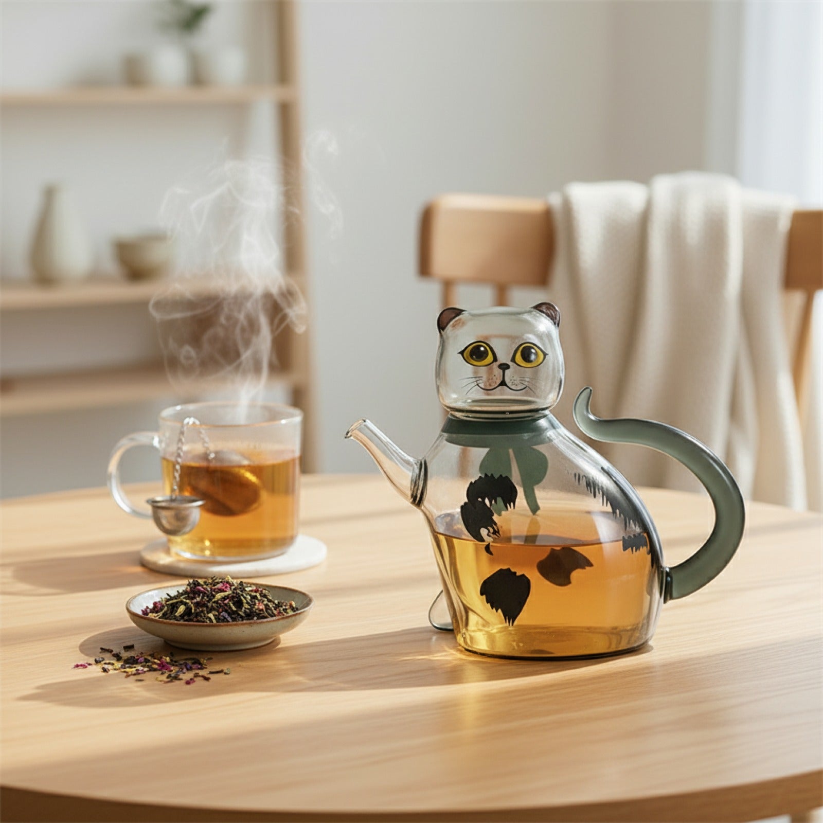 Théière Chat Porte-Bonheur en Verre : Design Mignon pour Infusions Délicieuses