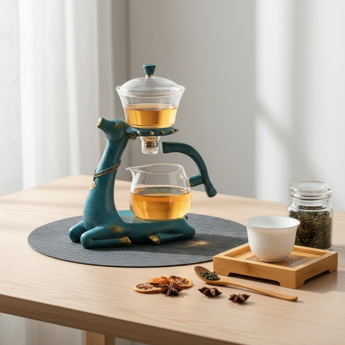 Service à Thé Kung Fu Automatique en Verre Design Cerf avec Infuseur