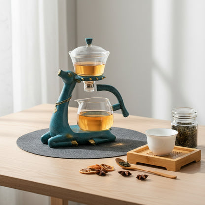 Service à Thé Kung Fu Automatique en Verre Design Cerf avec Infuseur