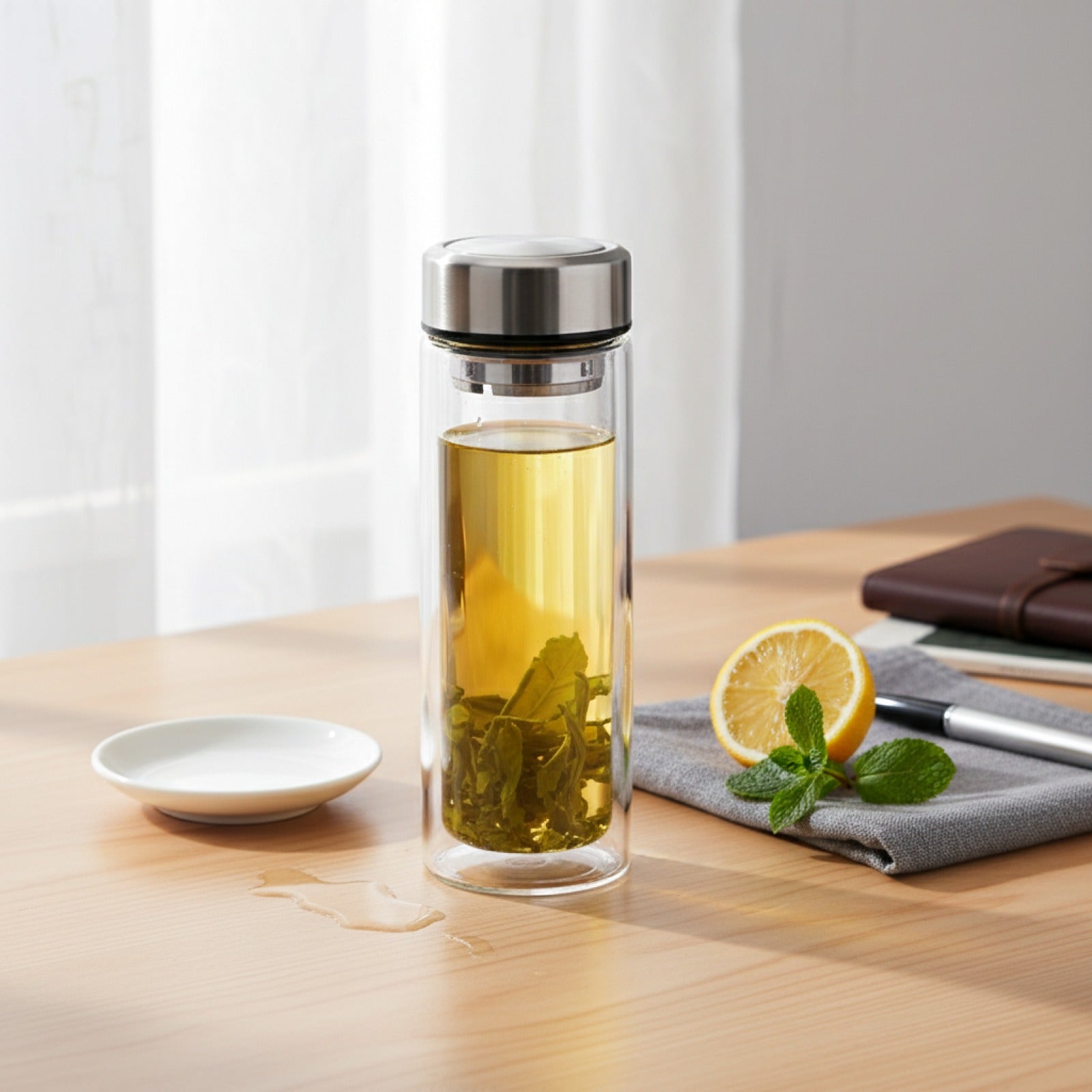Théière Double Paroi en Verre Borosilicate Haute Température - 350ml avec Filtre Inox