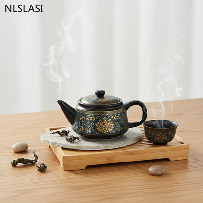 Théière Chinoise Jingdezhen en Porcelaine Noire Vintage - 240ml