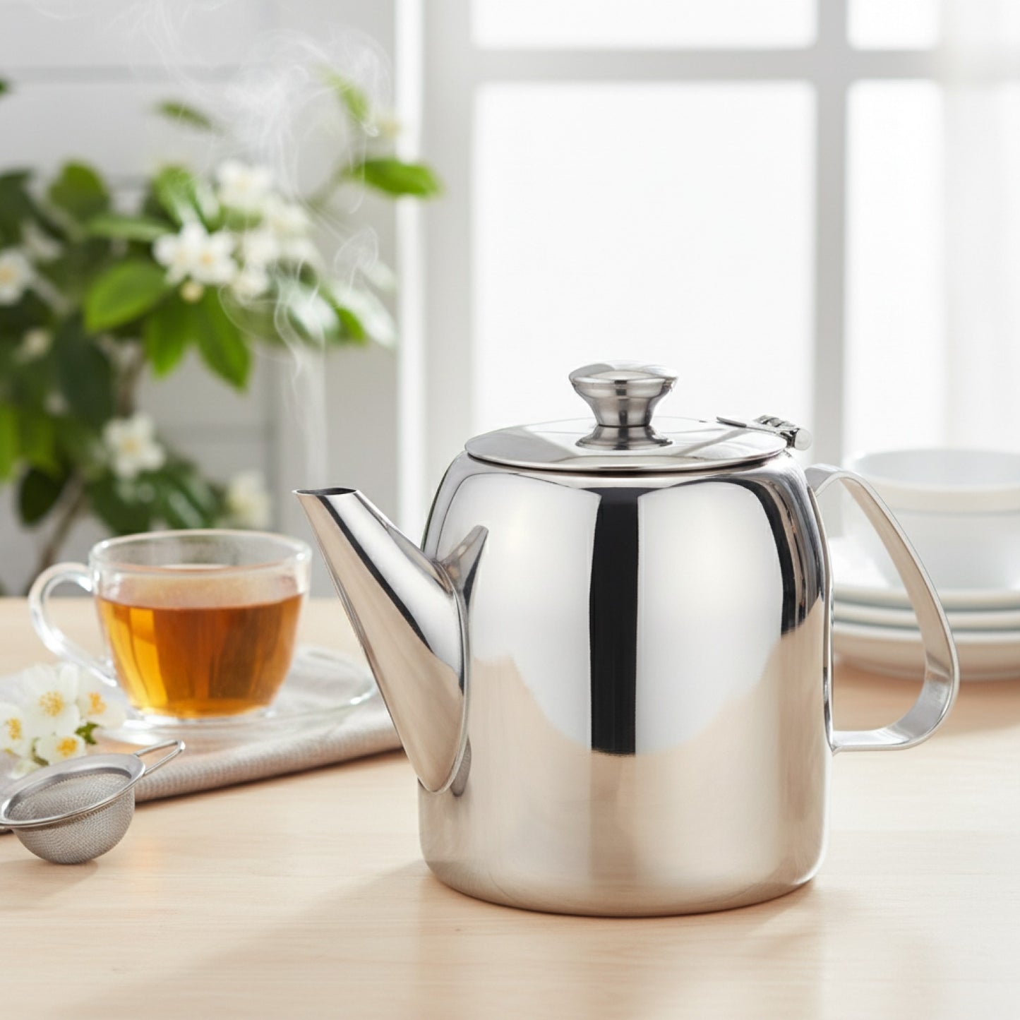 Théière et Bouilloire Rondes en Acier Inoxydable - Bec Froid pour Hôtellerie et Restauration
