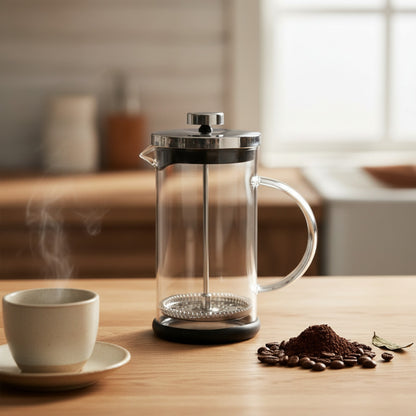 Cafetière à Piston "French Press" en Verre et Inox avec Manche en Chêne - Service à Thé et Café Maison