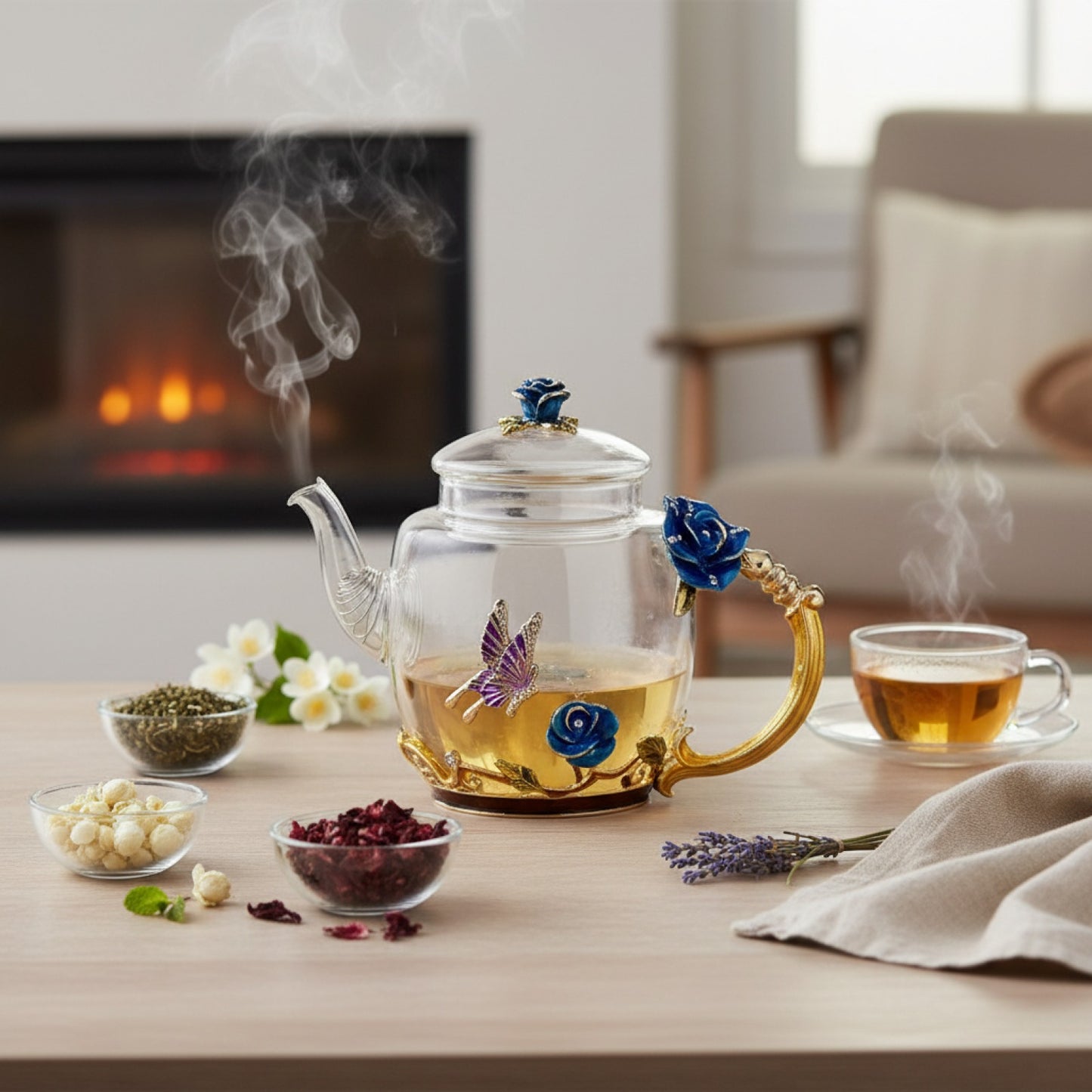 Théière en Émail Créative Peinte à la Main - Verre Résistant à la Chaleur pour Infusions et Kung Fu