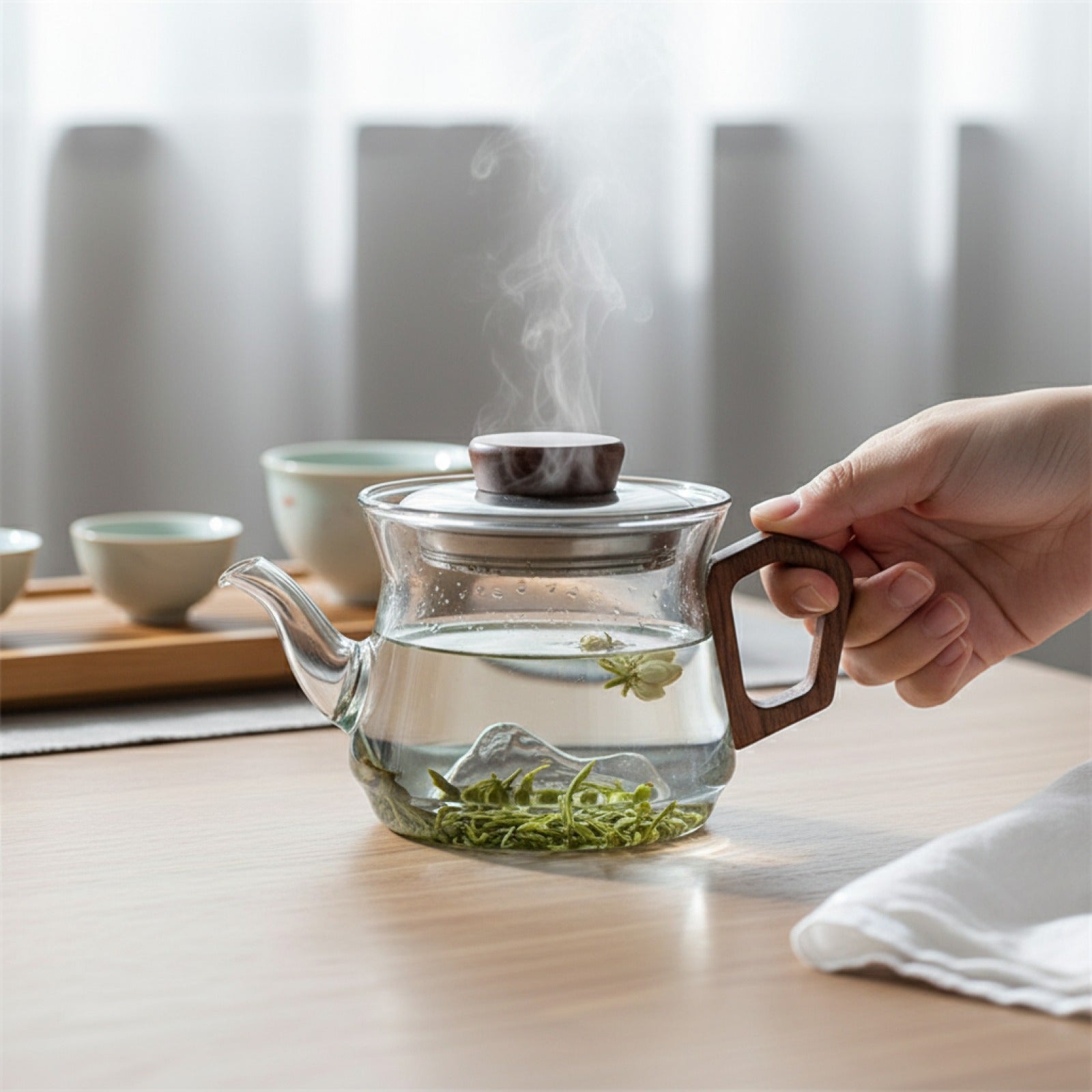 Petite Théière en Verre 300ml avec Manche en Bois - Idéale pour Infusion Personnelle