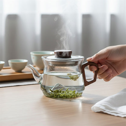 Petite Théière en Verre 300ml avec Manche en Bois - Idéale pour Infusion Personnelle