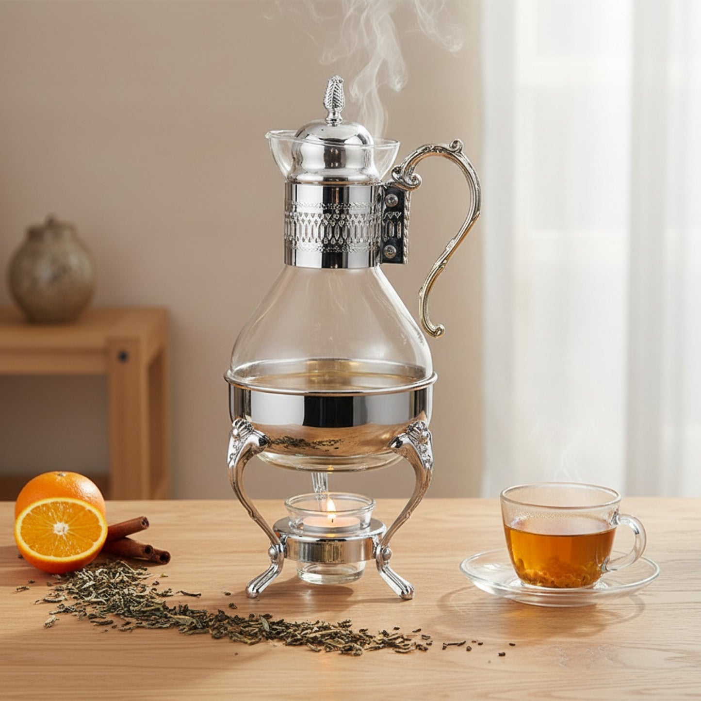 Théière en Verre Élégante avec Chauffage - Idéale pour Thé, Tisanes et Infusions