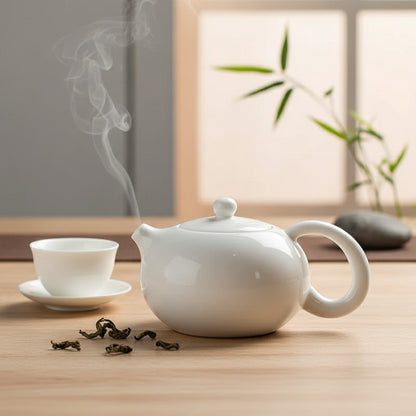 Théière TieGuanYin en céramique blanche, porcelaine de Jade, artisanat fait main