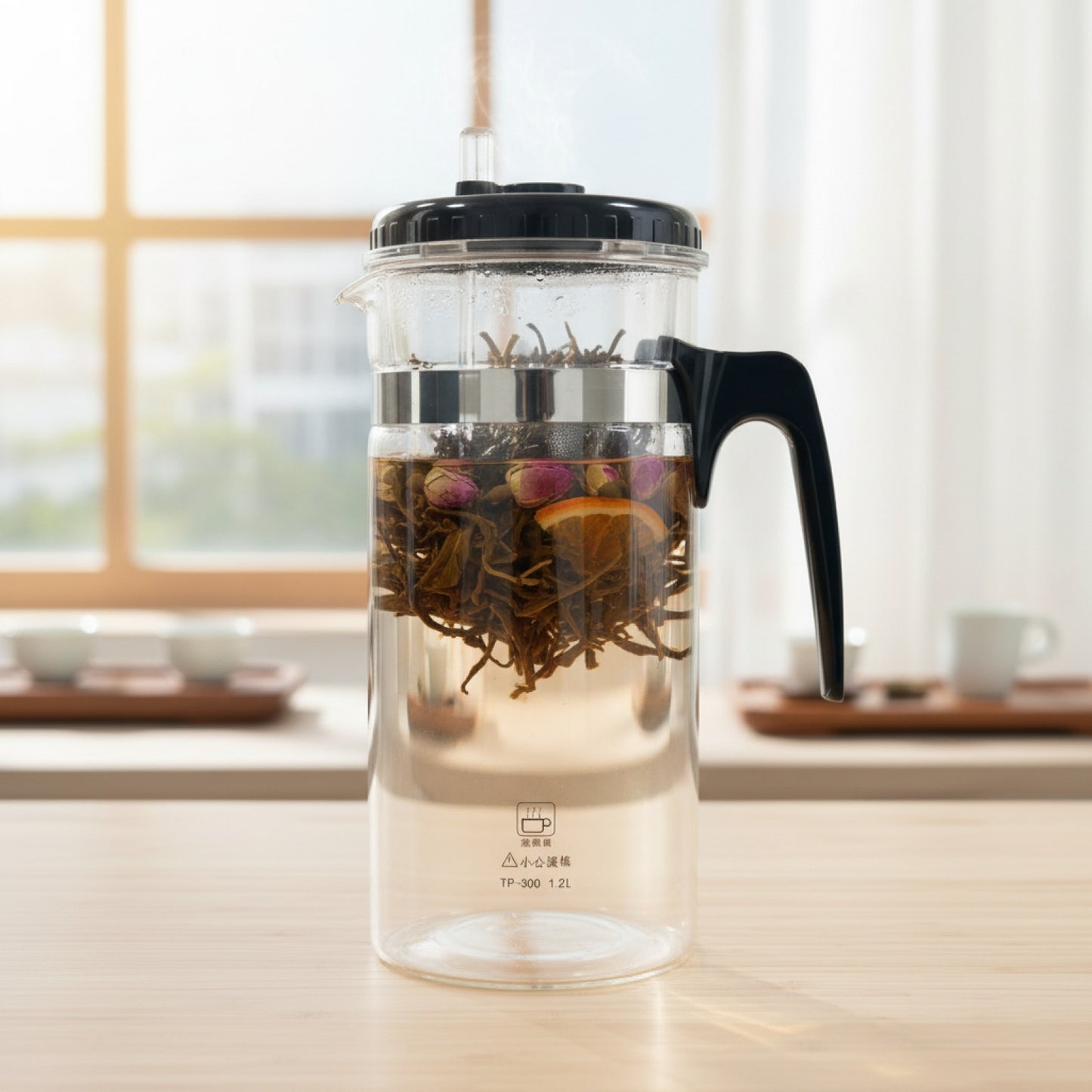 Théière KAMJOVE en Verre Résistant à la Chaleur avec Infuseur à Une Touche