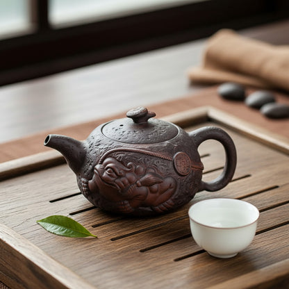 Théière Crapaud Jianshui en Poterie Violette - Artisanat Peint à la Main pour Service à Thé Kung Fu