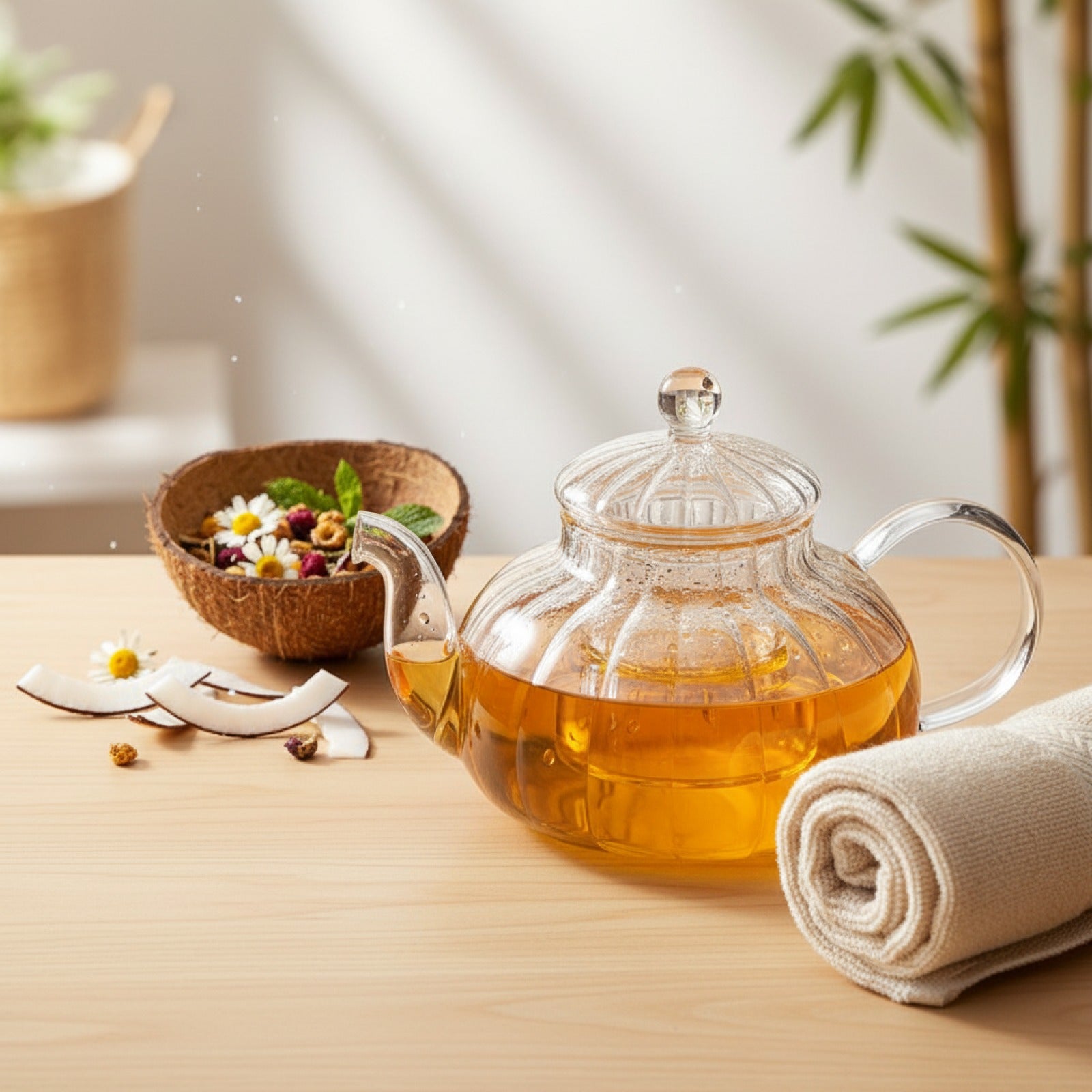 Théière en Verre Rayée 600ml avec Filtre - Idéale pour Thé en Vrac et Infusions
