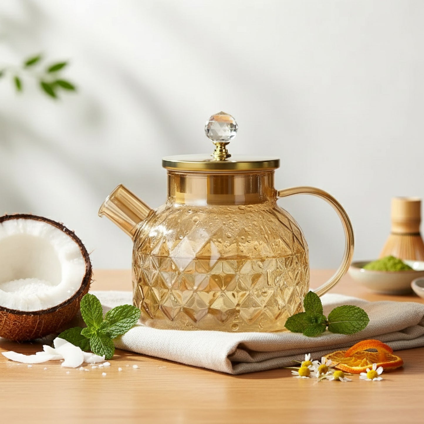 Pichet à Théière en Verre Borosilicate avec Infuseur - 1.8L pour Tisane et Eau Froide