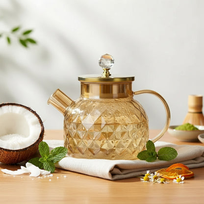 Pichet à Théière en Verre Borosilicate avec Infuseur - 1.8L pour Tisane et Eau Froide