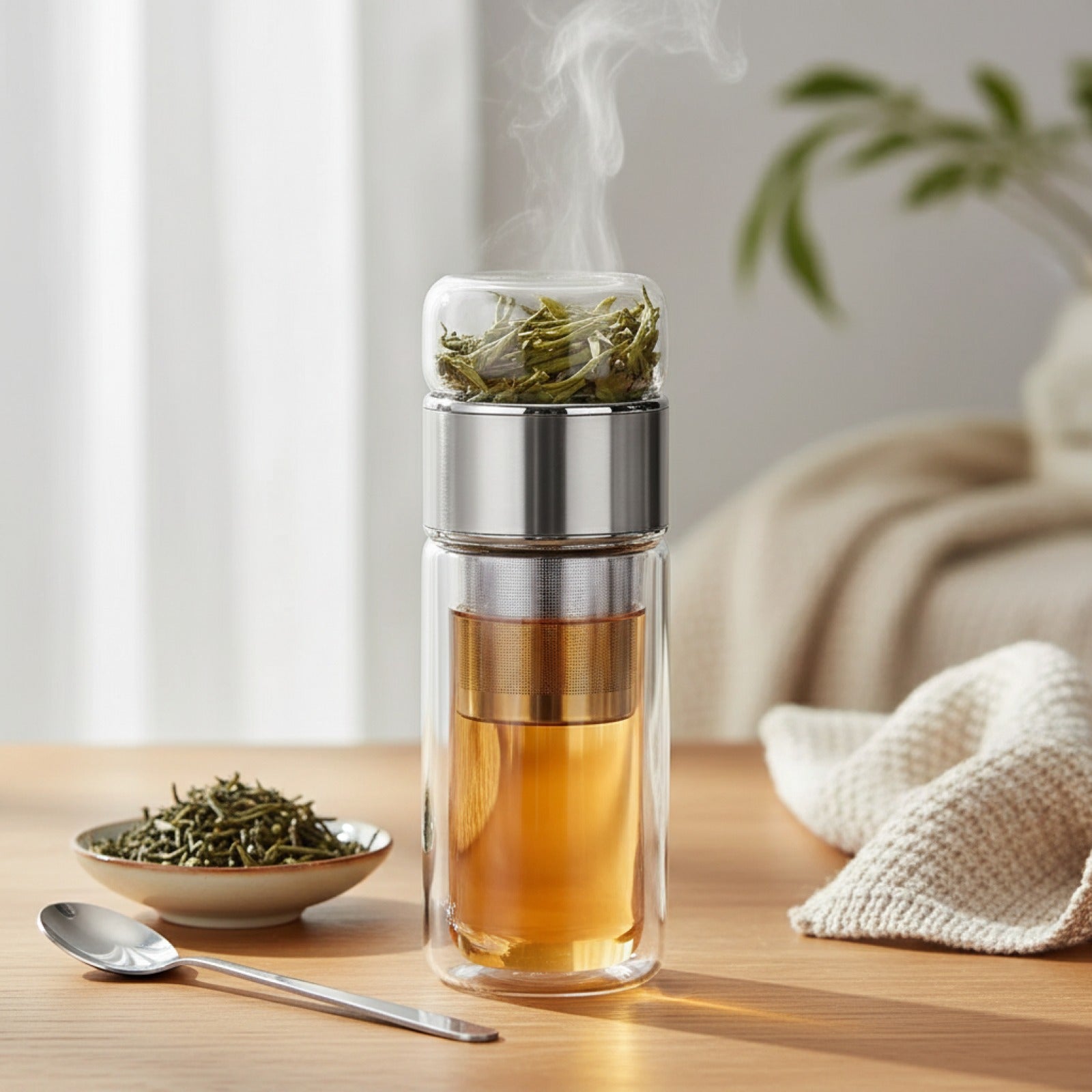 Bouteille Infuseur Thé 390ml en Verre Borosilicate Double Paroi