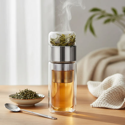 Bouteille Infuseur Thé 390ml en Verre Borosilicate Double Paroi