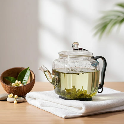 Théière carrée en verre 240ml - Résistante à la chaleur pour infusions Kung Fu