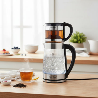 Bouilloire Électrique Verre 1800W avec 2 Pots - Ébullition Rapide & Sécurité