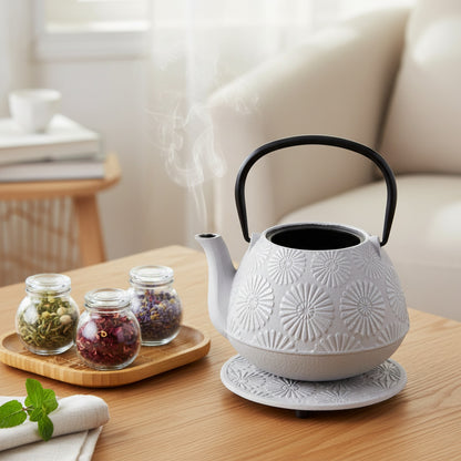 Bouilloire KADAX en Fonte Blanche avec Infuseur - Design Champignons