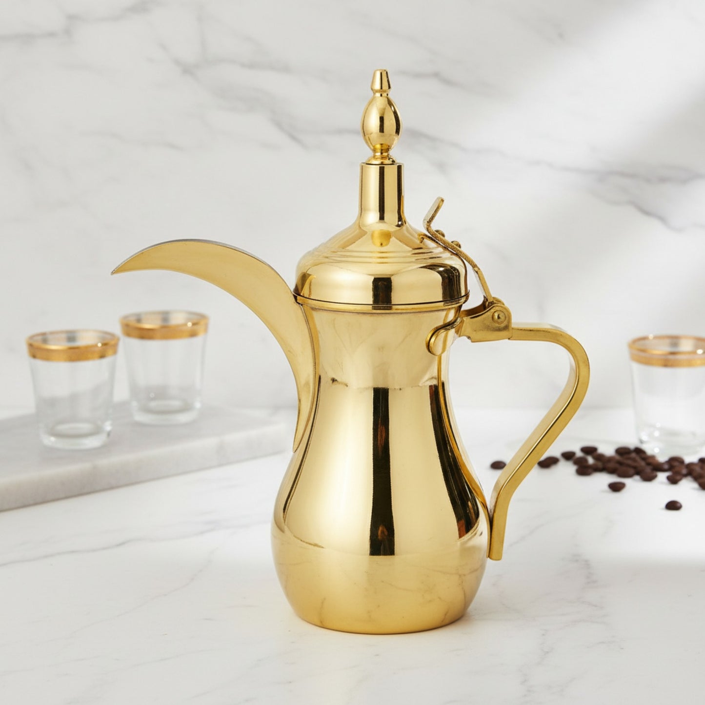 Cafetière Arabe Dorée en Acier Inoxydable - Théière à Longue Bouche 500ml