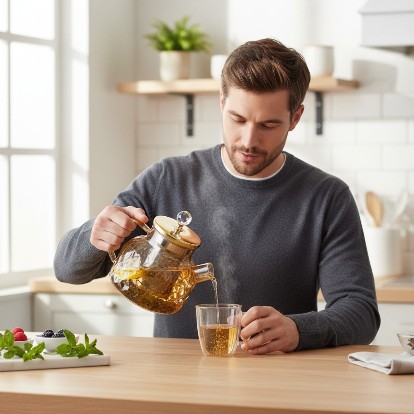 Pichet à Théière en Verre Borosilicate avec Infuseur - 1.8L pour Tisane et Eau Froide