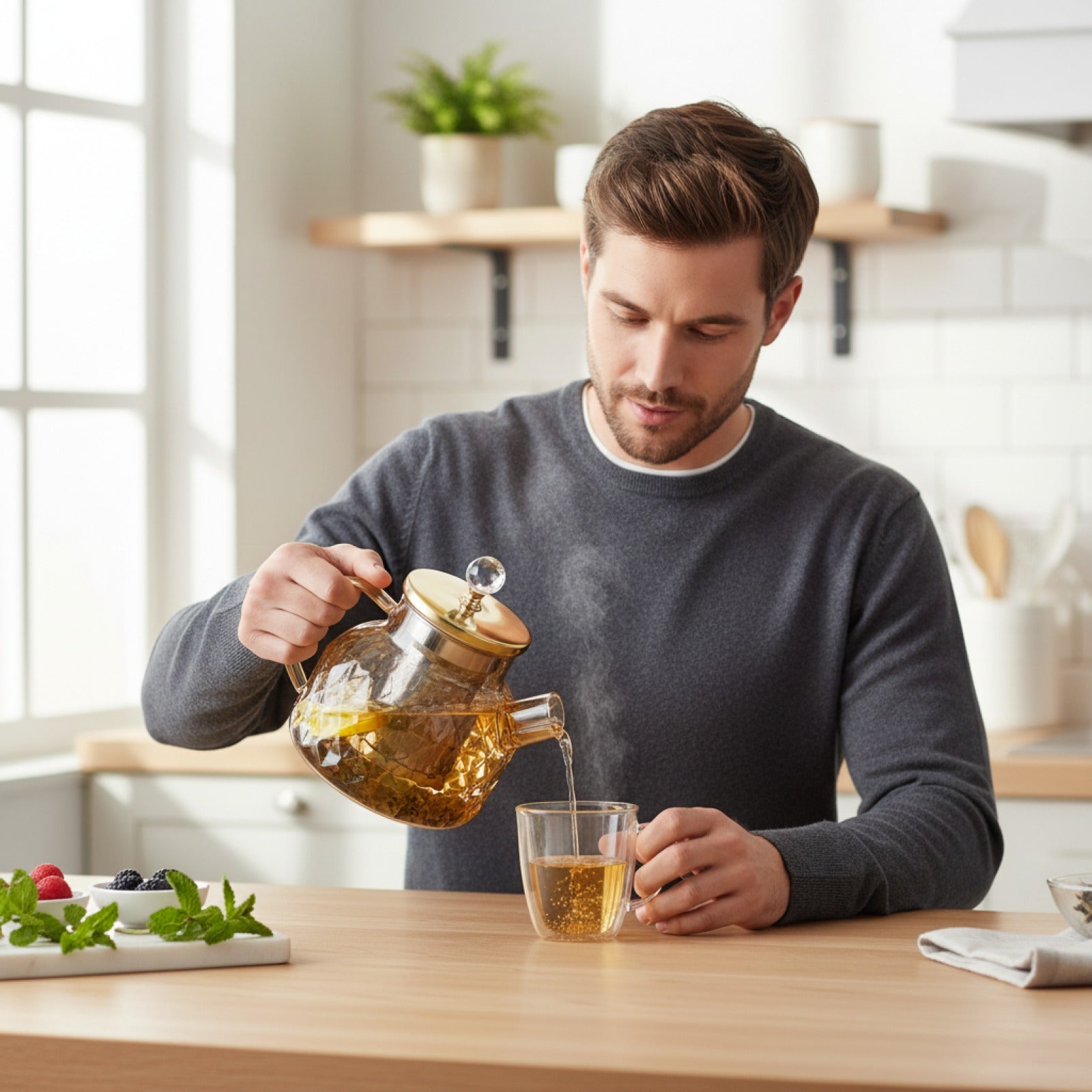 Pichet à Théière en Verre Borosilicate avec Infuseur - 1.8L pour Tisane et Eau Froide