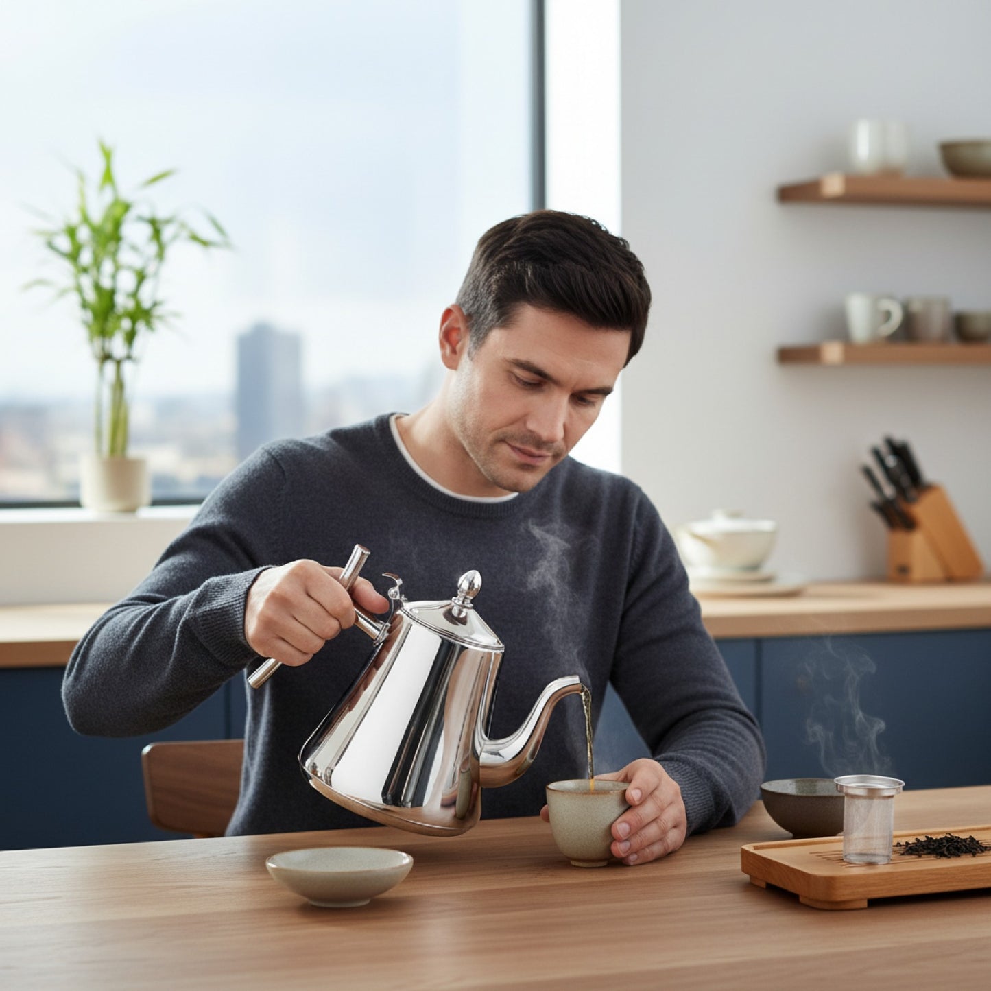 Théière Inox 2L avec Passoire Amovible - Idéale pour Thé Kung Fu, Puer & Oolong