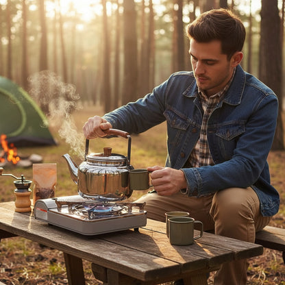 Bouilloire Théière Électrique Inox 1L pour Cuisinière Gaz/Électrique - Idéale Maison & Camping