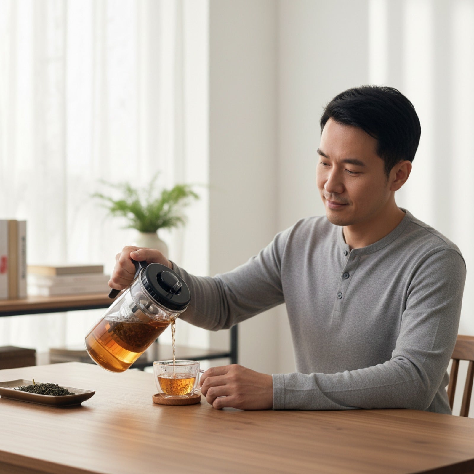 Théière KAMJOVE en Verre Résistant à la Chaleur avec Infuseur à Une Touche