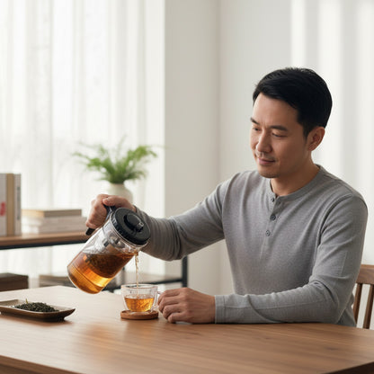 Théière KAMJOVE en Verre Résistant à la Chaleur avec Infuseur à Une Touche