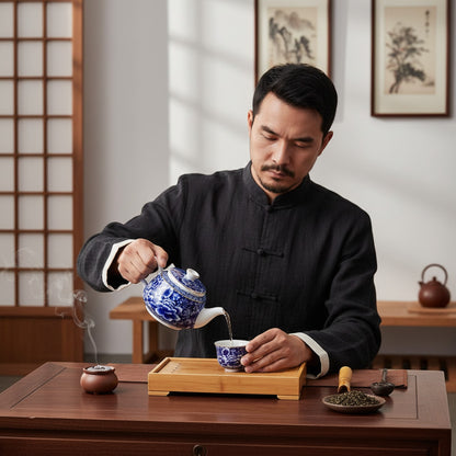 Théière en Porcelaine Bleue et Blanche Jingdezhen - Service à Thé Kung Fu Chinois