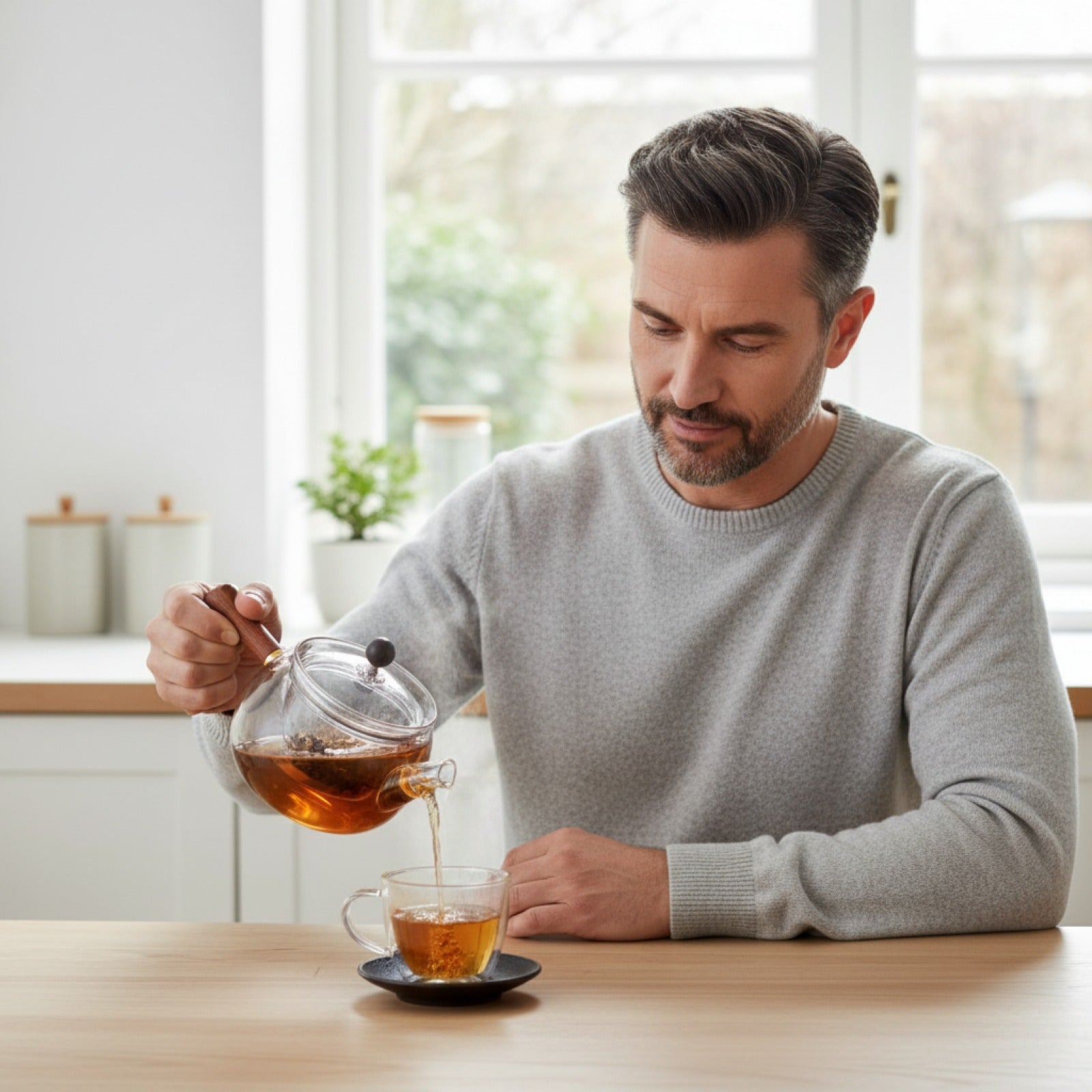 Théière en verre transparente avec infuseur – Rotative 360°, résistante à la chaleur
