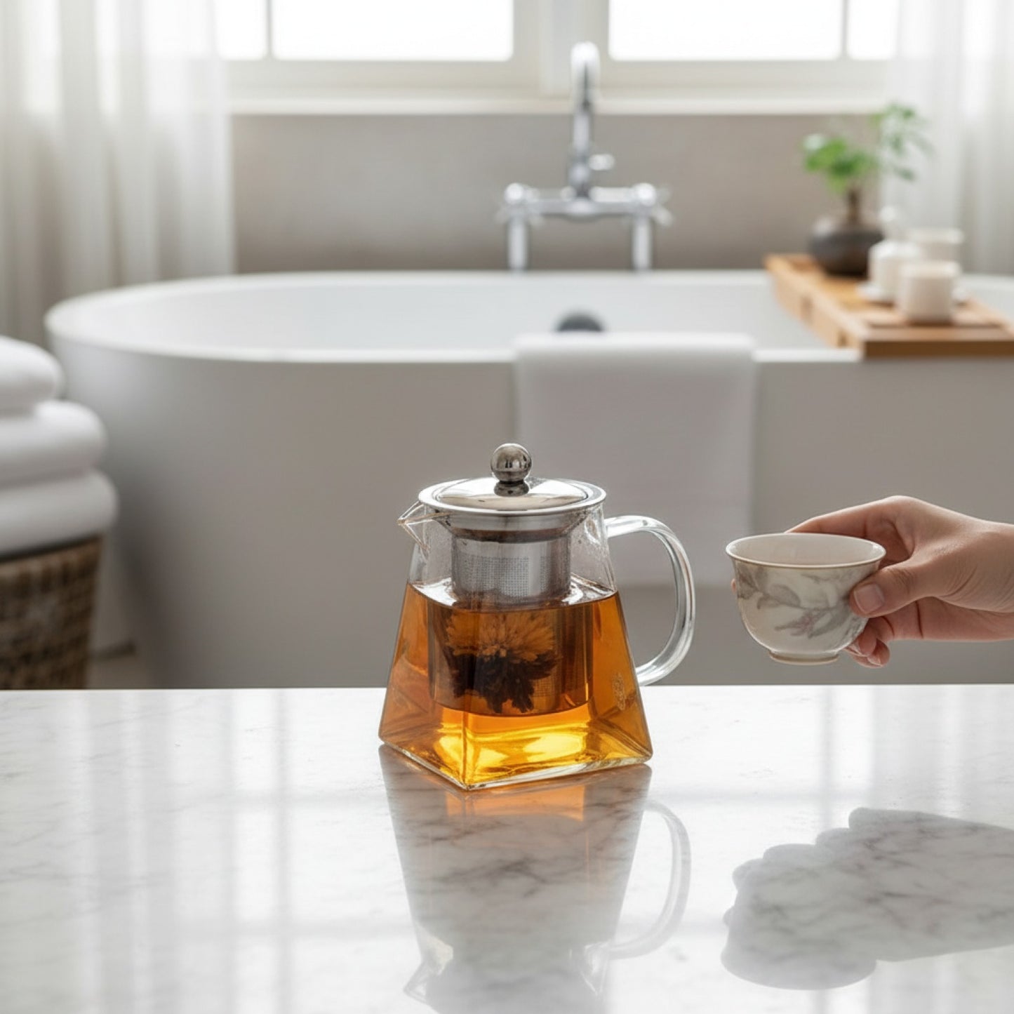 FOME Bouilloire à Thé en Verre Borosilicate avec Infuseur Amovible