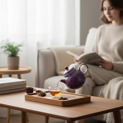 Théière artisanale violette Ru avec infuseur et passoire - Idéale pour thé Puer