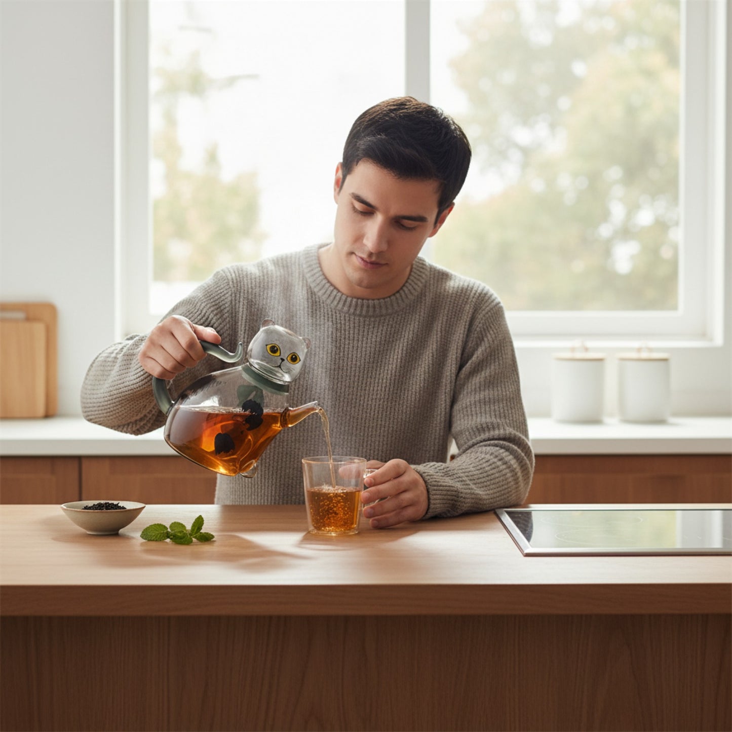 Théière Chat Porte-Bonheur en Verre : Design Mignon pour Infusions Délicieuses