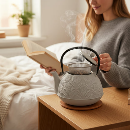 Bouilloire KADAX en Fonte Blanche avec Infuseur - Design Champignons