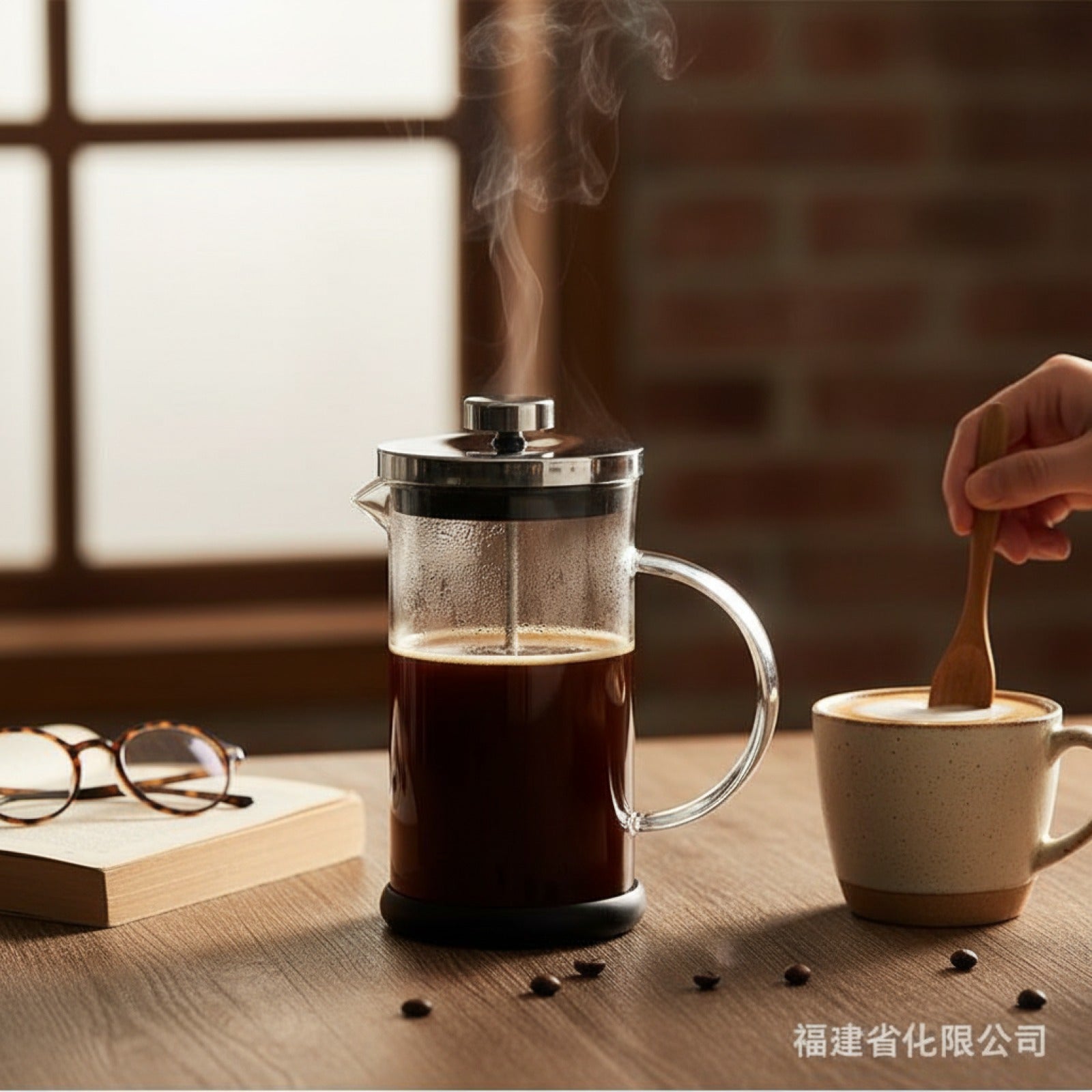 Cafetière à Piston "French Press" en Verre et Inox avec Manche en Chêne - Service à Thé et Café Maison