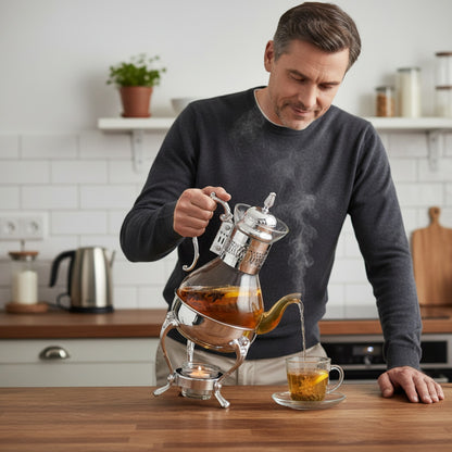 Théière en Verre Élégante avec Chauffage - Idéale pour Thé, Tisanes et Infusions