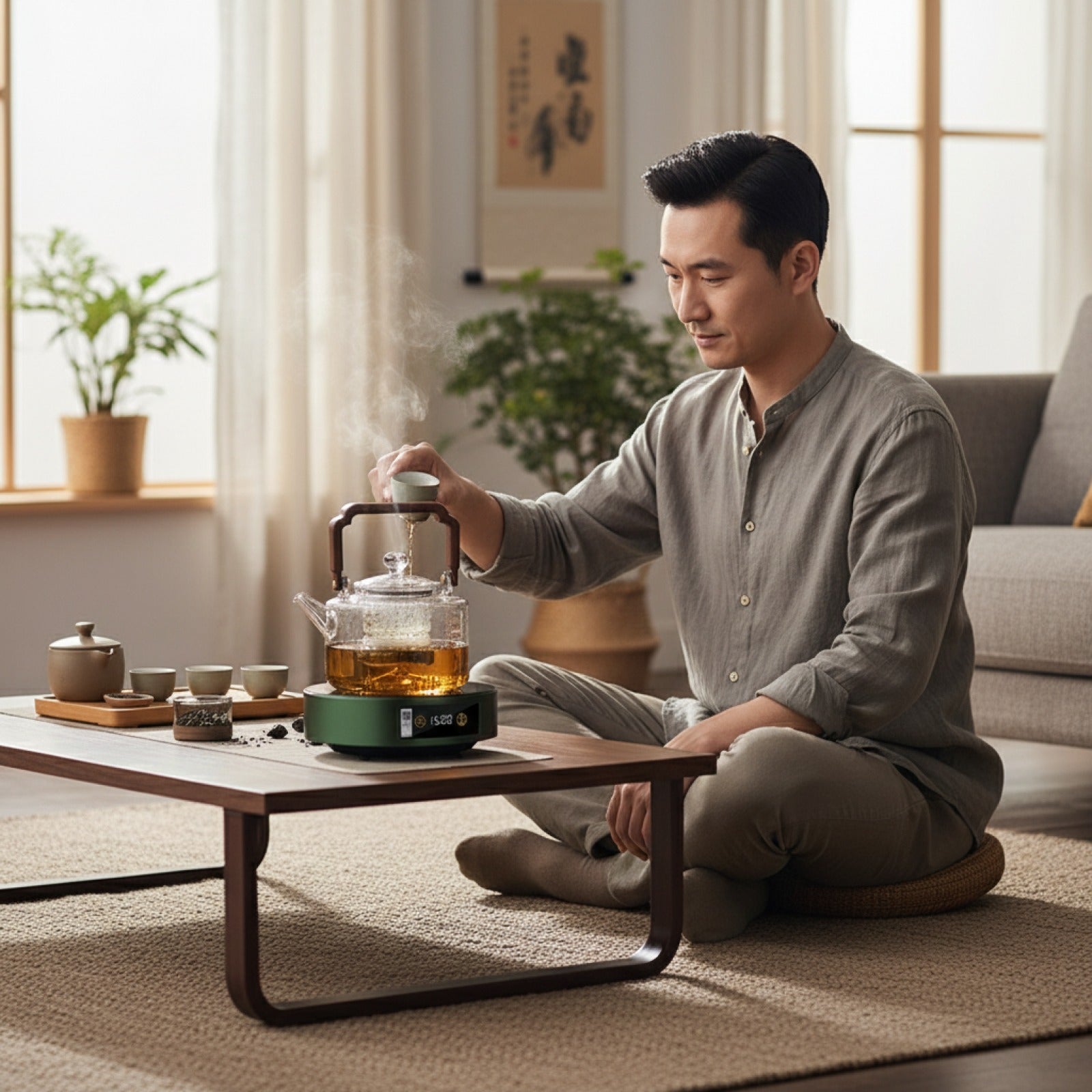 Théière en Verre 1300ML JUSTINLAU avec Infuseur et Bouilloire - Idéale pour Service Kung Fu et Poêle Électrique