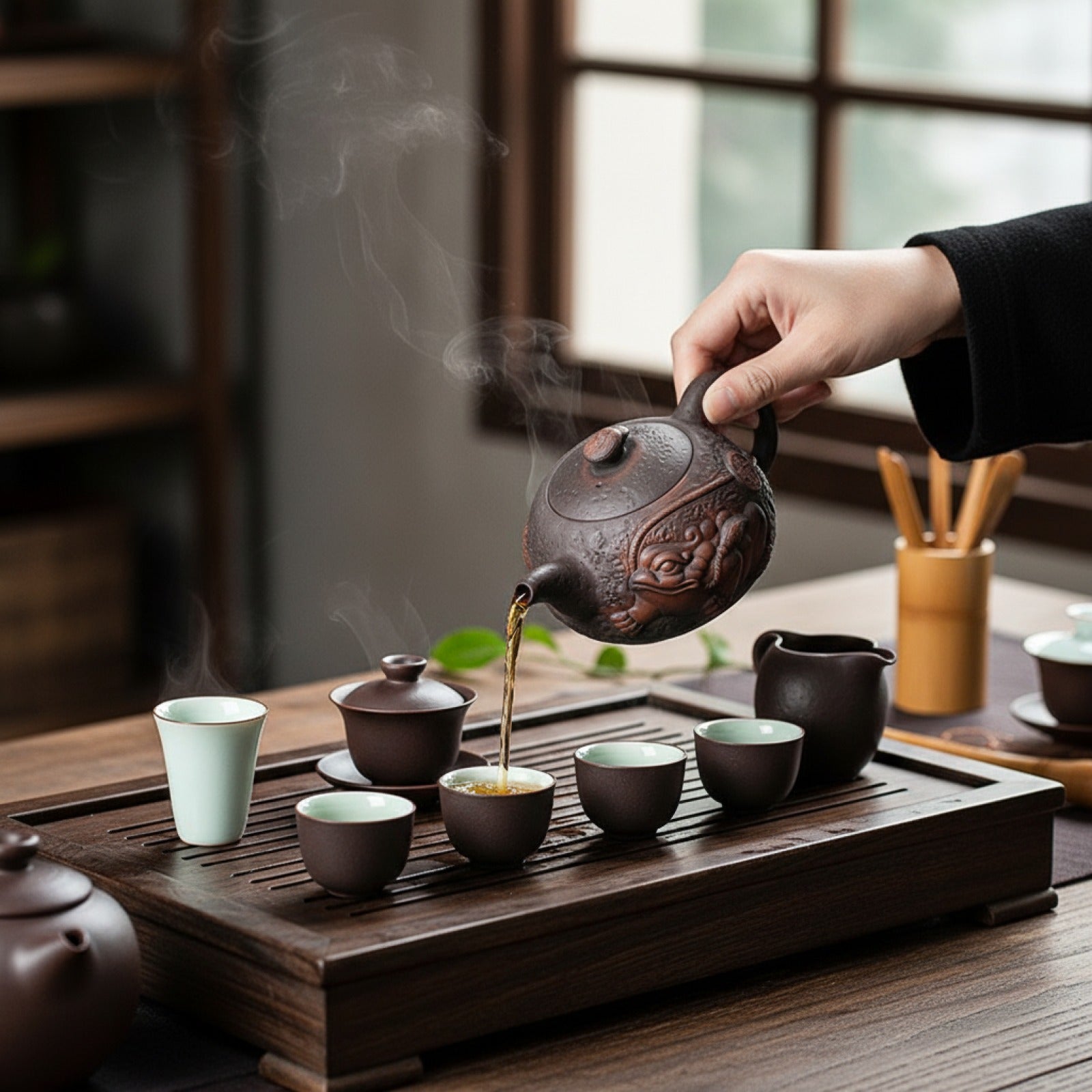 Théière Crapaud Jianshui en Poterie Violette - Artisanat Peint à la Main pour Service à Thé Kung Fu