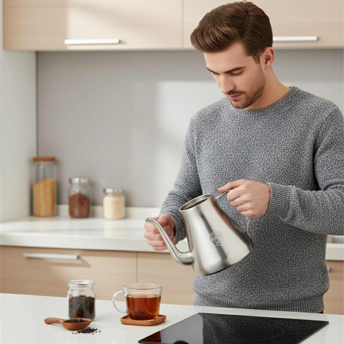 Bouilloire à Thé 1.5L Inox 304 avec Infuseur - Compatible Vitrocéramique & Gaz